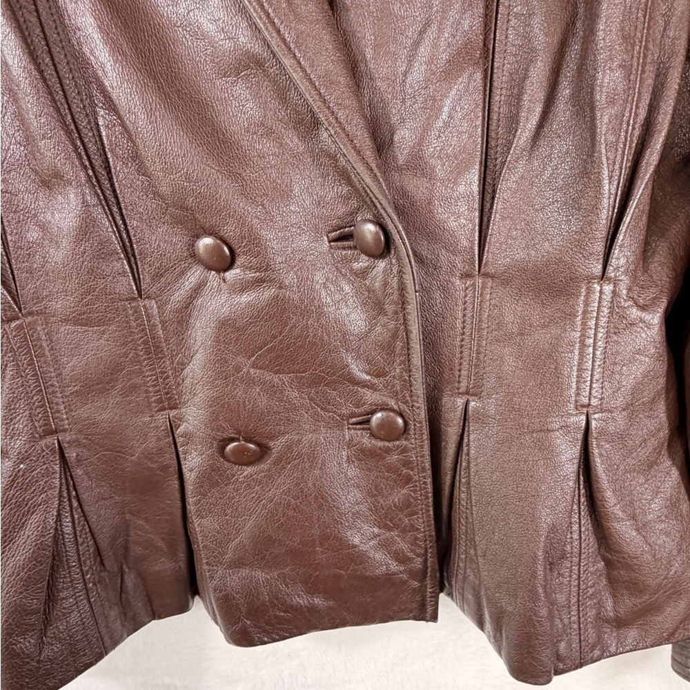 Together 9 Vintage Brown Genuine Leather Double Breasted Blazer Women’s Large - Picture 10 of 16